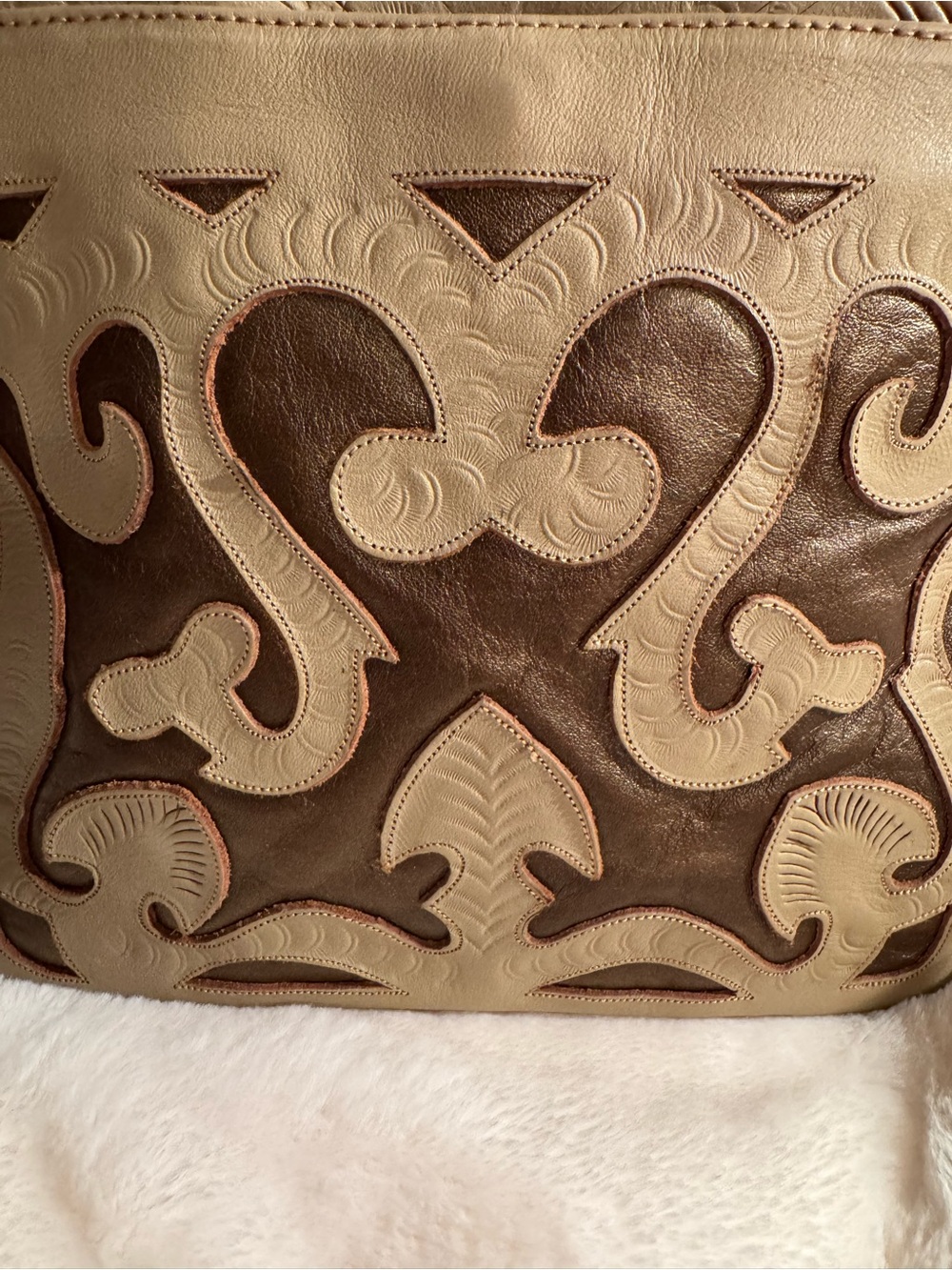 Labrado Leather in Beige and Brown - crossbody Embossed Leather Design - Picture 13 of 15